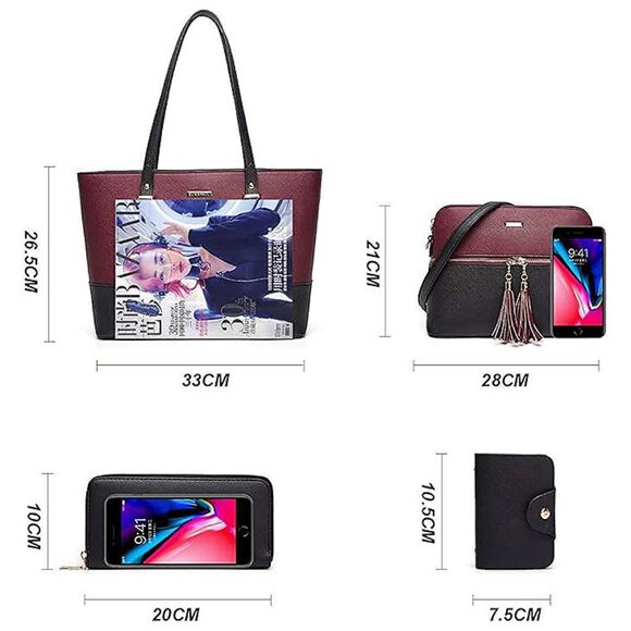 Women Fashion Synthetic Leather Handbags Tote Bag Shoulder Bag Black&purple - Picture 4 of 6